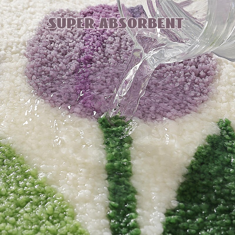 Wave-Shaped Tulip Bath Mat, Soft Non-Slip Fluffy Fresh Flowers Bathroom