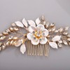 Chargances Gold Flower Crystal Hair Comb for Wedding Bridal Leaf