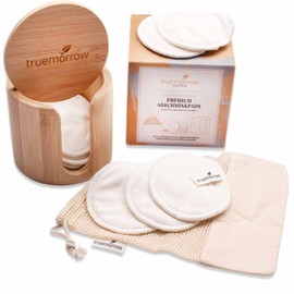 truemorrow Washable make-up pads with elegant bamboo box and wash bag, super soft, skin-friendly, sustainable, 10 reusable cotton pads for make-up removal, make-up wipes for all skin types