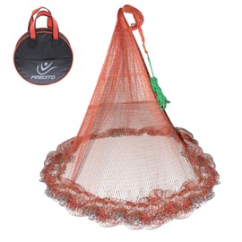 Nylon Monofilament Cast Net, American Style Hand Throwing Fishing Net with Iron Chain Weights for Saltwater and Freshwater, 3/8 Inches Mesh8FT