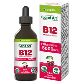 Land Art Certified Organic Vitamin B12 5000mcg Drops, Methylcobalamin, 50 Servings C Land Art - Vegan - Sugar Free C Maximum Absorption C Made in Canada
