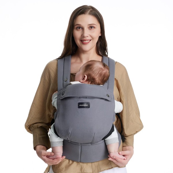 Momcozy Baby Carrier Newborn to Toddler - Ergonomic, Cozy and Lightweight Infant Carrier for 7-44lbs, Effortless to Put On, Ideal for Hands-Free Parenting, Enhanced Lumbar Support, Grey