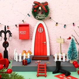 20 Pcs Christmas Elf Fairy Doors Decor Arched Door Fairy Doors Tooth Tiny Xmas Decor Wooden Tiny Miniature for Child(Red, Red)