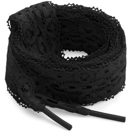 WEGOODZF Flat Lace Fancy Shoelaces: 3CM Wide Lace Shoe Laces for Women - 2 Pairs, 02 Black, 43inch (110CM)