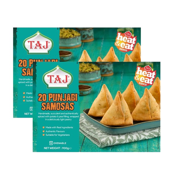Taj Punjabi Samosa | 20Pieces | 900G | Frozen | Frozen Vegtable Samosa | Easy Cook | Crispy Snacks for All Time | Indian Origin (Pack of 2)