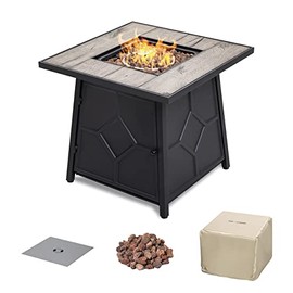 Nuu Garden Propane Fire Pit Table 28 Inch Square Gas Fire Table for Outside, 40,000 BTU Outdoor Fire Pits with Waterproof Cover for Patio Deck Garden Backyard, with CSA Certification, Black