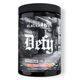 BLACKMARKET DEFY – High-Stimulant Pre-Workout Powder | 450mg Caffeine, Eria Jarensis, Dendrobium, L-Citrulline | Peach Rings Flavor | Intense Energy, Pump & Focus | 40/20 Servings