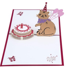 HonourHope Cat Pet 3D Pop Up Birthday Greeting Card with Envelope