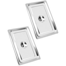 QWORK Full Size Stainless Steel Steam Table Pan Cover with Handle - Set of 2, Durable Lid for Steam Pans