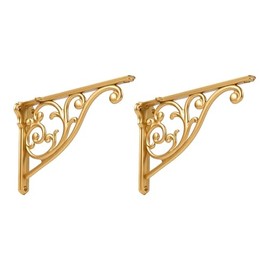 Khtumeware Gold Shelf Bracket 10 Inch, Decorative Brackets for Shelving, Heavy Duty Vintage Ornate Shelf Bracket, Hardware Included, 4 Pack,Antique Gold Finish, 9.84x7x1.73 inch