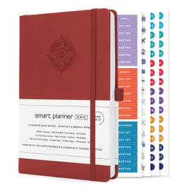 Smart Planner Pro – Small 8.6 x 5.7 inches (A5) – Undated Agenda Daily Planner – Tested & Proven to Achieve Goals & Increase Productivity, Time Management & Happiness with Weekly, Monthly, Gratitude Sections, Back Pocket (Red)