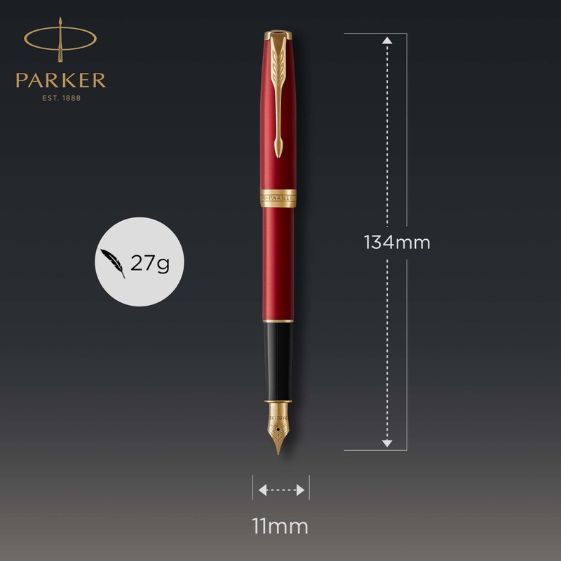 PARKER Sonnet Fountain Pen, Red Lacquer with Gold Trim, Medium