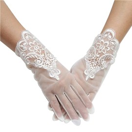 Bloomlove Wedding Gloves, Short Wedding Gloves, Lace, Wedding, Brides (Pure White)
