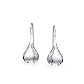 Simple Plain Puffed Teardrop Pear Shaped Rain Drop Earrings For Women Fishhook Threader Polish Sterling Silver 1 Inch