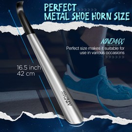 NINEMAX Shoe Horn Long Handle for Seniors Men Women, Metal Long Shoehorn Boot Horn, Stainless Steel Shoe Spoon Helper 16.5''(Pack of 2)