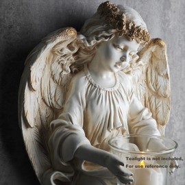 BC Home Decor Angel Statue, Guardian Angel Candle Holder Tea Light，Angel Wall Sculpture, Cherub Wall Sconce for Home Hallway, 14" H, Hand Made by Buildclassic