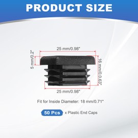 PATIKIL 1 Inch Plastic Tubing End Caps, 50 Pcs Square Hole Plug Insert for Round Iron Pipe Chair Leg Table Bookshelves Patio Furniture, Black