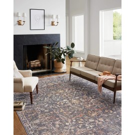 Loloi Chris Loves Julia Rosemarie 2'-7" x 4' Accent Rug in Graphite/Multi - Classic No-Shed Area Rug, Soft Living Room Rug, Antique Inspired Modern Rug for Living Area, Bedroom, Dining Room