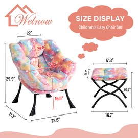 Welnow Toddler Kids Lazy Chair with Ottoman, Glow in The Dark Accent Comfy Lounge Children Armchair Couch with Removable Cover, Detachable Reading Chair with Footrest for Boy or Girl