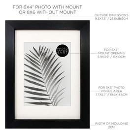 pf+a REAL GLASS Black Picture Frame For 6x4 Photo - 8x6 For 6x4 Oxford Black Frame / 6x4 Frame With Mount