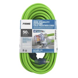 Prime NS512830 50-Foot 12/3 SJTW Flex High Visibility Extra Heavy Duty Outdoor Extension Cord with Primelight Indicator Light, Neon Green