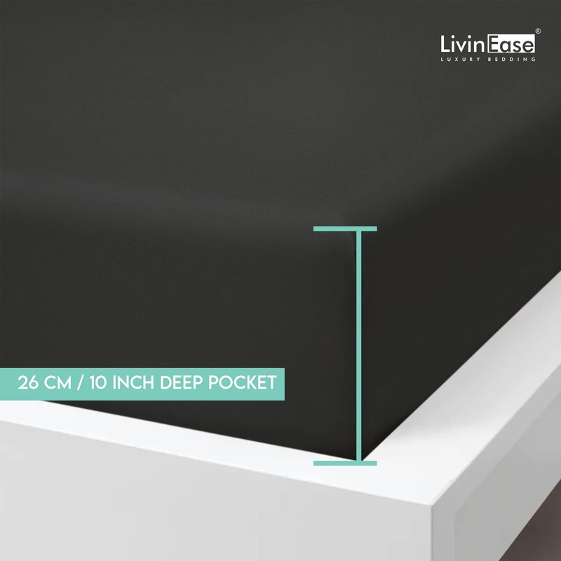 LivinEase Classic Super King Fitted Sheet -10inch(26cm) Deep Cotton Blend