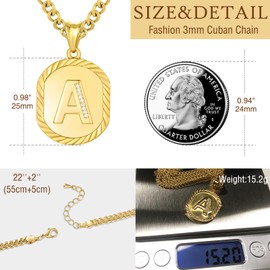 ADMETUS Initial Letter Pendant Necklace for Men Women Sterling Silver Letter A Pendant Necklace Gold A Initial Necklace Jewellery Gifts for Men Women
