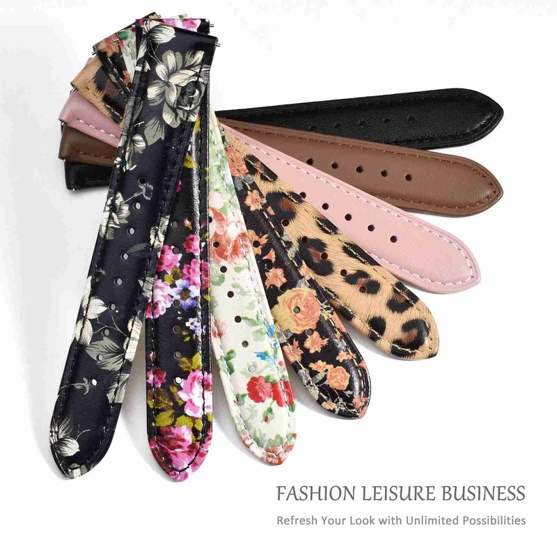 WOCCI Flower Series Genuine Leather Watch Band, Quick Release Replacement