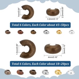 PH PandaHall 420 pcs 6 Colors 3mm 4mm Brass Crimp Bead Cover Knot Cover Cap Cord End Caps for Earring Bracelet Necklace Jewellery DIY Craft Making, Mixed Colors