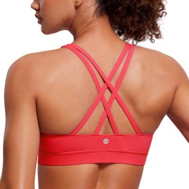 CRZ YOGA Women's Strappy Back Wirefree Padded Workout Yoga Sports Bra Crimson S