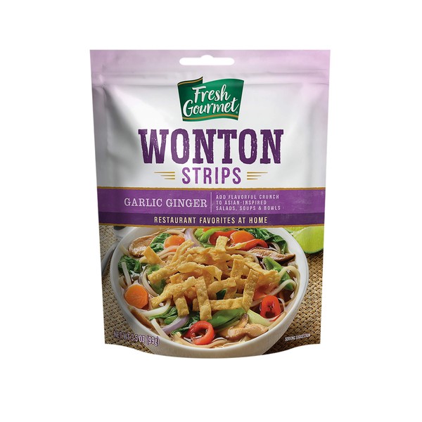 Fresh Gourmet Garlic Ginger Wonton Strips | Low Carb | Crunchy Snack and Salad Topper 3.5 Ounce, (Pack of 9)