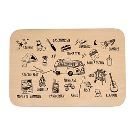 WOIDKIND Bread Board with Bavarian Camping Motifs, Adventure, Outdoor, Beech Wood, Branding, Icons, Breakfast, Gift, Camper, Birthday, Dialect