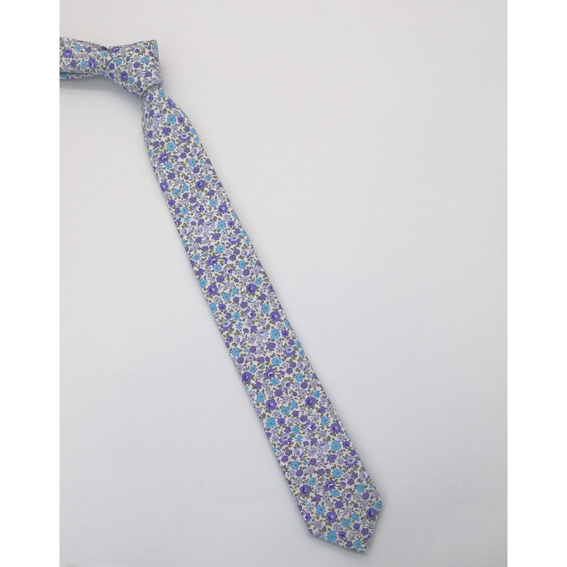 WITZROYS Men's Skinny Tie Floral Cotton Necktie and Tie Bar