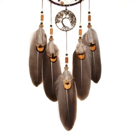 Urdeoms Tree of Life Crystal Dream Catchers for Boys Brown Boho Dream Catcher Wall Decor for Bedroom Adult Smoky Quartz Hanging Decor for Dorm Living Room(NO.10)