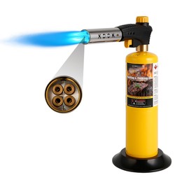 KOOKCOOK Propane Torch Head,Powerful 4-Flame Blow Torch Head Trigger Start Propane Torch with Igniter MAPP Gas Torch Kit Grill Gun on 1-lb Propane Tank Holder for Soldering Welding Brazing Cooking