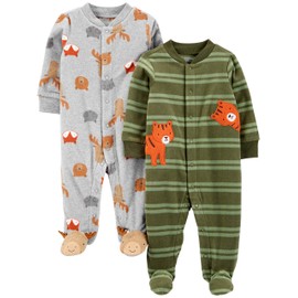 Simple Joys by Carter's Boys' 2-Pack Fleece Footed Sleep and Play, Tiger/Animals, Newborn