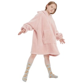 Garselay Sudadera Cobija con Capucha - Sudadera Cobija Oversize, Cálida y Acogedora Manta para niños y niñas, sudadera gigante y bolsillo enorme, Adecuado para niños y niñas（Rosa claro）