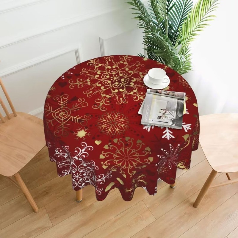 BETGINY Christmas Tablecloth 60 Inch Round Gold Love Heart Shape