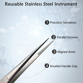 Precision Serrated Tweezers Multifunction Lab Forceps Made of Stainless Steel Comes in Ridged Handle for a Firm Grip - 5.5" STR