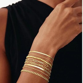 Conjunto de pulseras de color dorado para mujer, pulseras apilables de eslabones dorados para mujer, pulseras bohemias, pulseras minimalistas, pulseras de acero inoxidable, joyería de calidad a la moda, B (8 pulseras H)