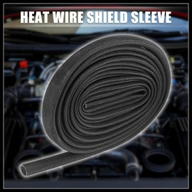 Hihaha Fiberglass Heat Wire Shield Sleeve Heat High Temp Shield Adjustable Heat Shield 10ft 8mm 3/8" Black for Car Wire Protection Replacement Durable Material