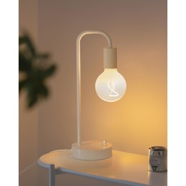 ONEWISH Industrial Small Table Lamp for Bedroom, Fully Dimmable Modern Beside Lamps with 2700K Warm Light Bulb for Kids Reading, White Nightstand Lamps for Living Room, Dorm,Home Office