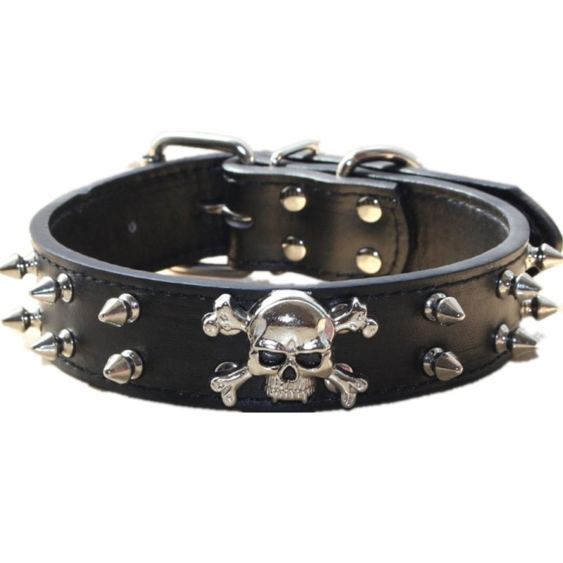Haoyueer Spiked Studded 1.2" Wide Leather Dog Collar Chain Leash