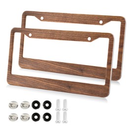 Brown Wood Pattern License Plate Frames 2PCS Car License Plate Holder with Screw Caps Cover Set Automotive Parts Decoration for US Vehicles