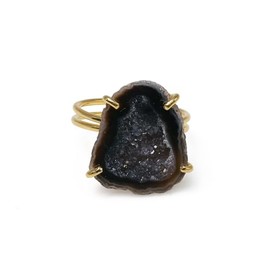 Dazzle Appeal Geode agate quartz druzy tiny gold adjustable handmade rings for women stone size approximately 15-20mm (Black, Yellow Gold Plated Brass)