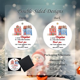 Neighborhood Gift Christmas Ornament-A Good Neighbor is a Welcome Blessing Ornament Keepsake Housewarming Gifts for Neighbors,Xmas Tree Hanging Ornament Ceramic Round 3in