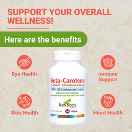 NEW ROOTS HERBAL Beta-Carotene 25,000 IU Supplements | Vitamin A (90 Softgels) | Full Spectrum of Carotenoids | Naturally Sourced from Non-GMO Red Palm Fruit + Organic Flax Seed Oil