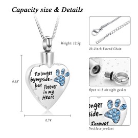 XSMZB Cremation Jewelry for Ashes - No Longer by My Side But Forever in My Heart Dog Cat Memorial Jewelry Keepsake Pendant Pet Urn Necklace for Women Men(Light Blue)