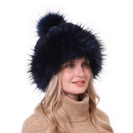 LA CARRIE Women's Faux Fur Hat Russian Cossack Pompom Cap for Winter Ski Snow(Nevy