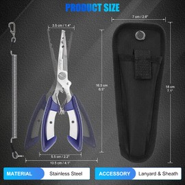J&D Multi-Functional Lightweight Stainless Steel Fishing Plier Hook Remover Tool with Safety Coiled Lanyard (Blue)